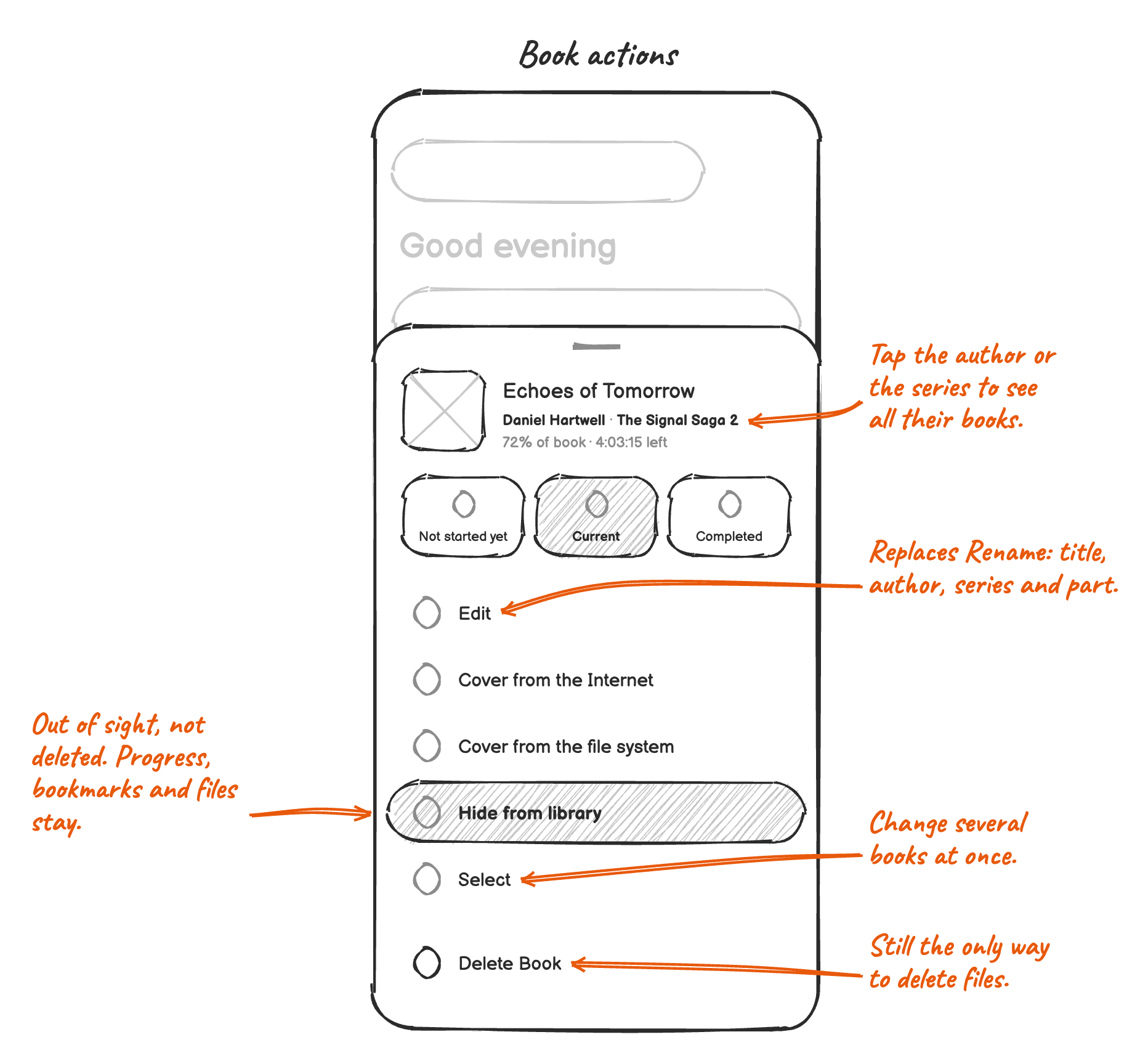 Sketch: hide from library in the book actions