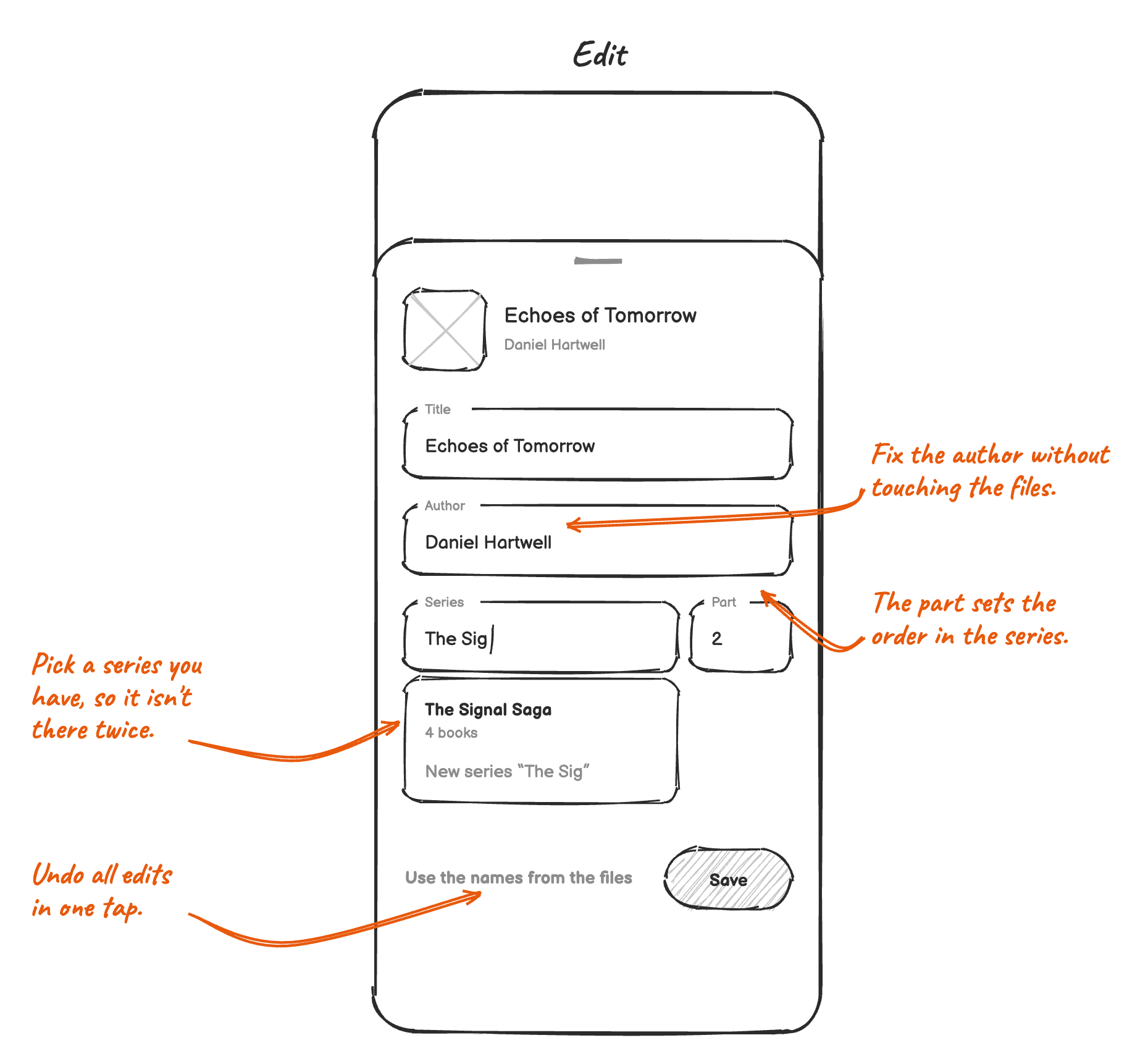 Sketch: the edit sheet